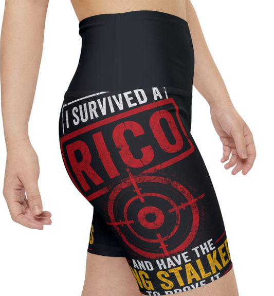 Workout Shorts — “I Survived a Rico” Red Target Graphic
