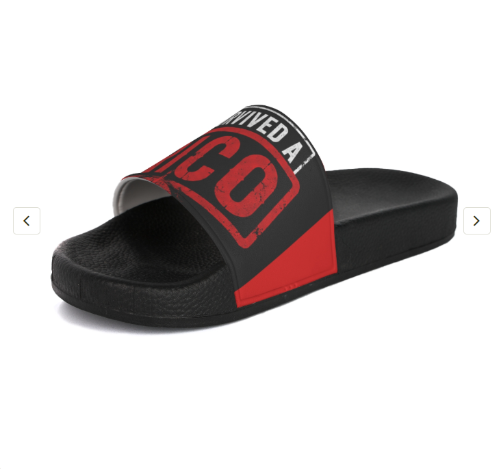 Men's Slide Sandals – "I Survived A Rico" Red & Black Slides