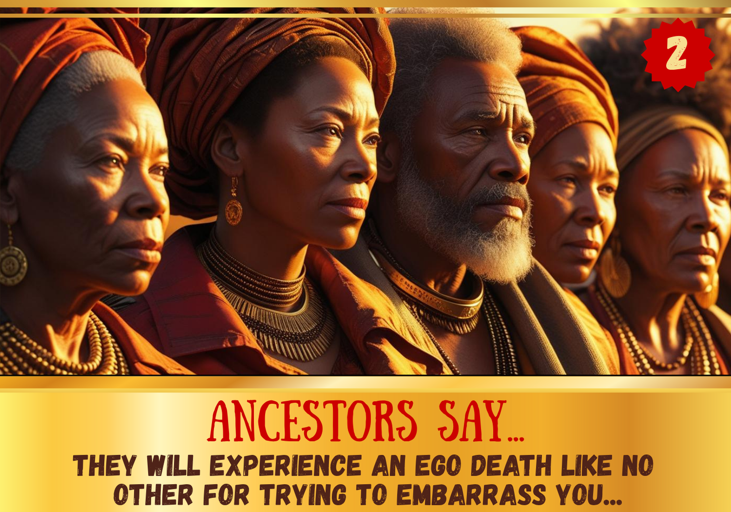 Group of people with text overlay 'ANCESTORS SAY.