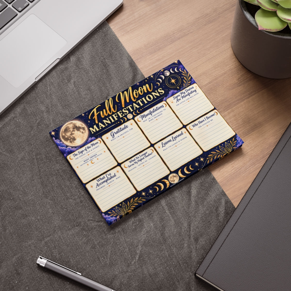 🌕Full Moon Manifestations Note Pad - Guided Gratitude & Intention Sticky Notes✨